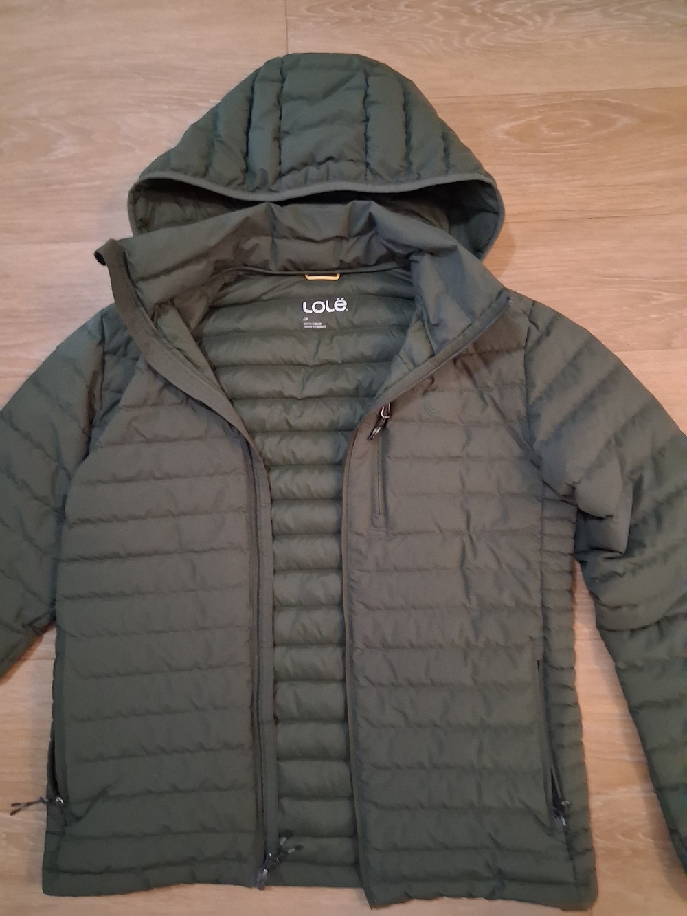 Lolë Quilted Hooded Jacket in Olive Green